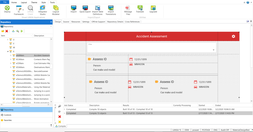 screenshot of Visual LANSA